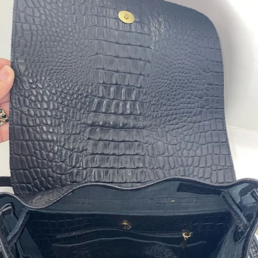 Black Croc Embossed Leather RBG Monogram Tassel Backpack‎ Gold Hardware